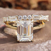 Amazing 4.28 TCW Emerald Cut Hidden Halo Moissanite Bridal Ring Set