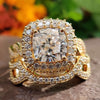 3.01 TCW Cushion Cut Double Halo Cross Over Wedding Ring Set