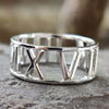 Personalised Roman Numeral Wedding Band, Comfort-Fit Solid Gold Ring