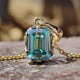 1.86 CT Emerald Step Cut Cyan Blue Moissanite Vintage Style Pendant