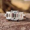 2.41 TW Emerald Step Cut Elegant Moissanite Three Stones Engagement Ring