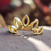 Marquise Shaped Outline Crown Wedding Band - Solid Yellow Gold Ring