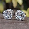 Round Old European Cut Colorless Moissanite Screw Back Stud Earrings - Five Prong Set