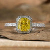 Radiant Cut Vivid Yellow Lab Created Diamond Ring, 1.59 TCW Lab Grown Diamond Halo Engagement Ring