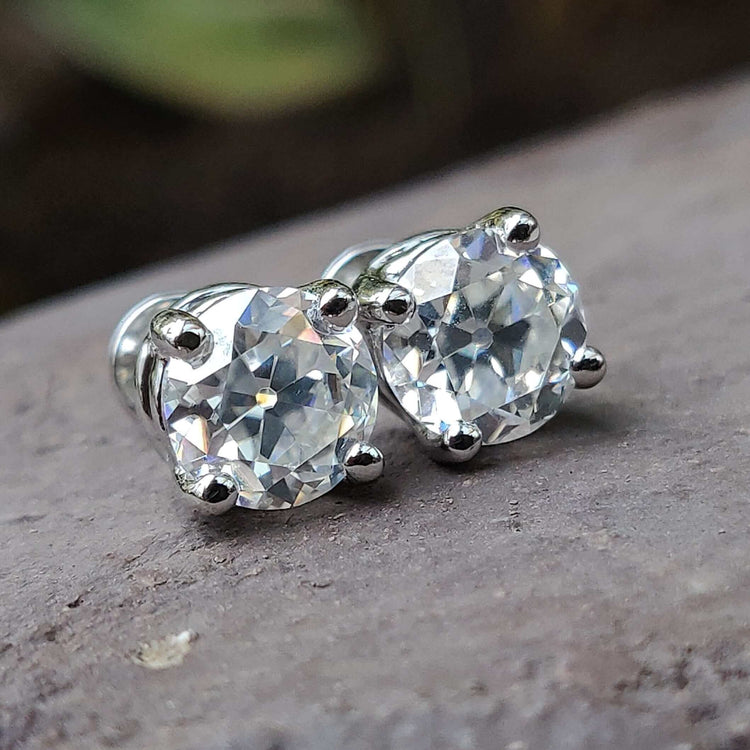 Round OEC Colourless Moissanite Four Prong Stud Earrings 2.14 TCW