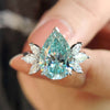 Pear Cut Blue Moissanite Ring, Marquise Cut Muse Engagement Ring