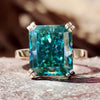 8.44 TCW Cyan Blue Radiant Cut Hidden Halo Moissanite Engagement Ring