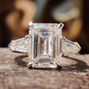 5.0 TW Emerald with Bullet Cut Moissanite Three Stones Engagement Ring
