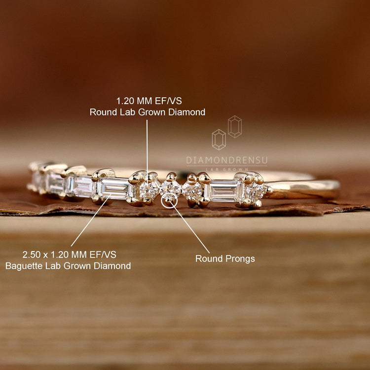 Baguette and Round Lab Grown Diamond Wedding Band