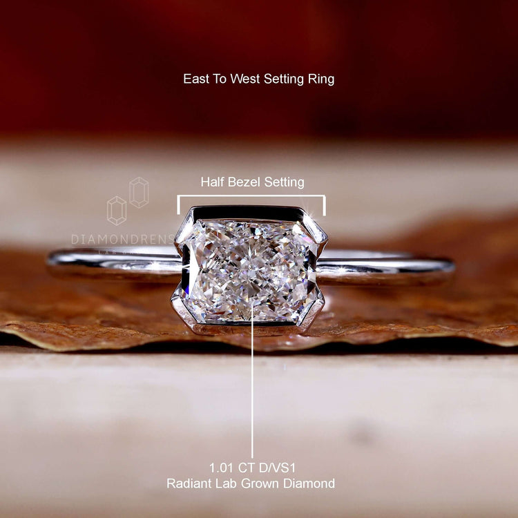 Radiant Cut Lab-Grown Diamond Half Bezel Setting Ring 1 CT