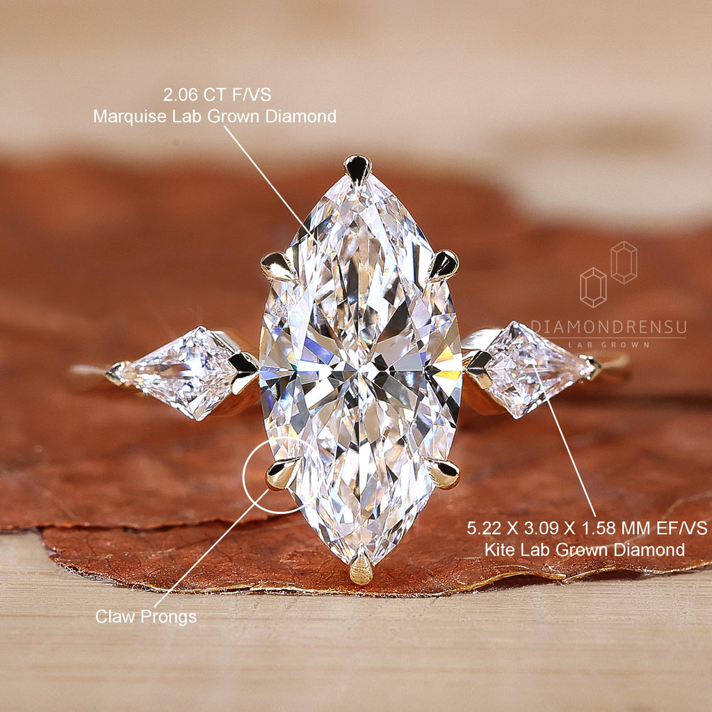 Marquise Cut with Side Kite Cut Lab-Grown Diamond Ring CT