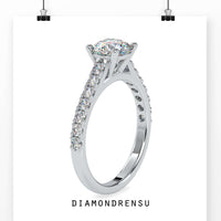 1.60 TCW Round Cut Cathedral Pave Set Moissanite Engagement Ring