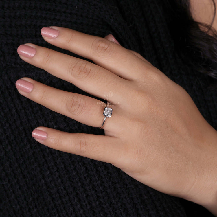 Radiant Cut Lab-Grown Diamond Half Bezel Setting Ring 1 CT