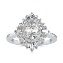 Vintage Style 1.56 TW Oval Cut Cluster Halo Moissanite Ring