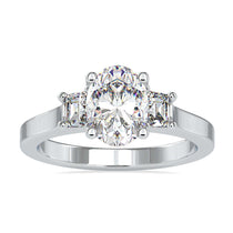 2.04 TCW Oval and Trapezoid Moissanite Three Stones Engagement Ring