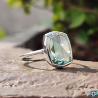 3.98 CT ELegant Cyan Blue Cushion Rose Cut Bezel Set Solitaire Engagement Ring