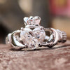 Claddagh ring, 6.00 MM Heart Cut Moissanite Twisted Shank Celtic Ring
