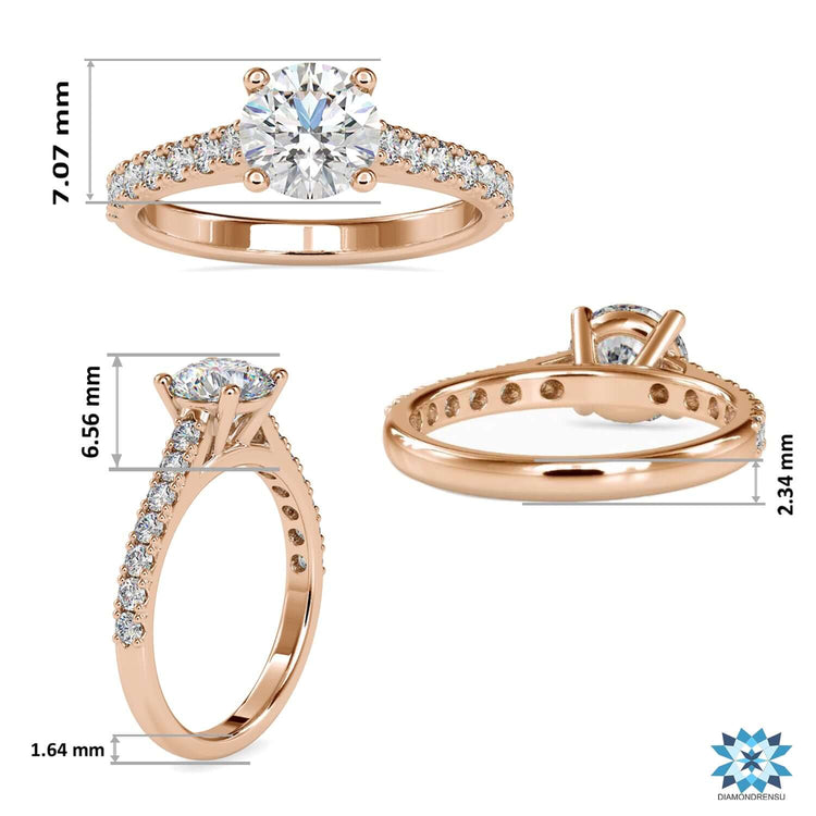 1.60 TCW Round Cut Cathedral Pave Set Moissanite Engagement Ring