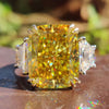 Three Stone Ring, 8.94 CT Canary Yellow Antique Radiant and Trapezoid Cut Colorless Moissanite Celebrity Engagement Ring