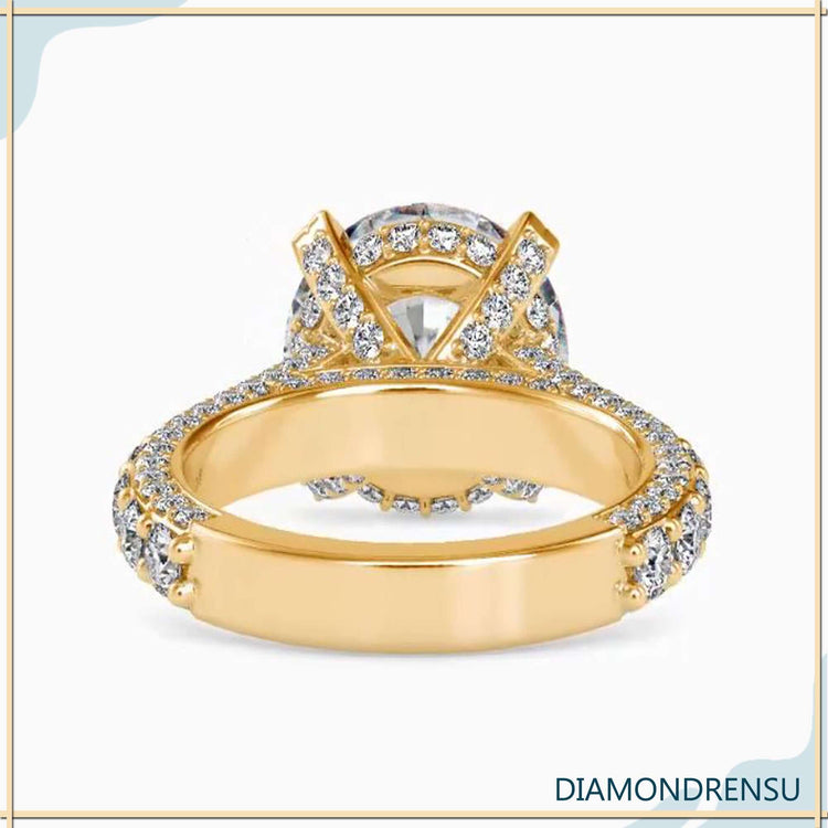 6.82 TCW Round Cut Triple Row Cathedral Pave Set Moissanite Engagement Ring