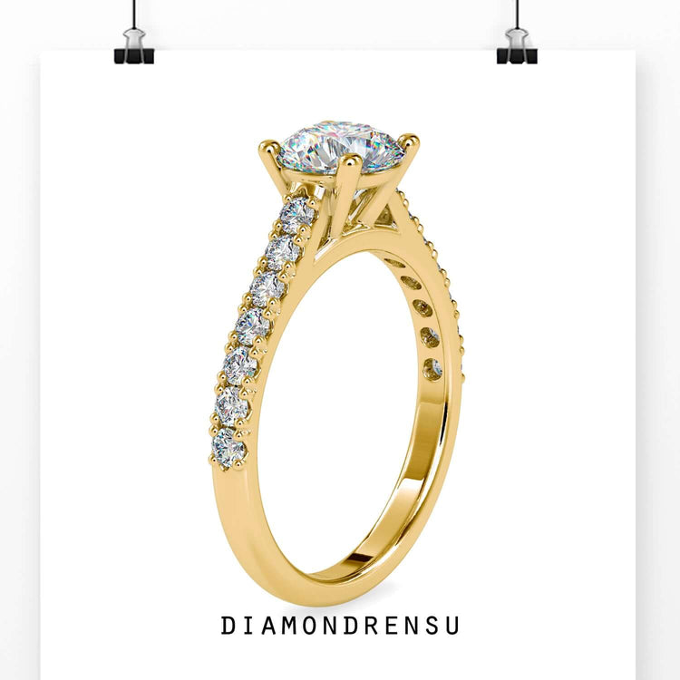 1.60 TCW Round Cut Cathedral Pave Set Moissanite Engagement Ring