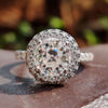 Round Old European Cut Moissanite Double Pavé Halo Ring 1.8 CT