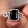 Emerald Cut Black Moissanite Split Shank Pavé Ring 3 CT