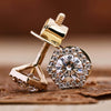 0.58 TCW Round Lab Grown Diamond Stud Earrings with Hexagon Halo