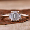 1.01 CT Emerald Cut Lab Grown Diamond Ring, Side Trapezoid Three Stone Diamond Ring