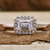 1.02 CT Emerald Cut D/VVS2 Lab Grown Diamond Halo Engagement Ring, Cathedral Set Ring