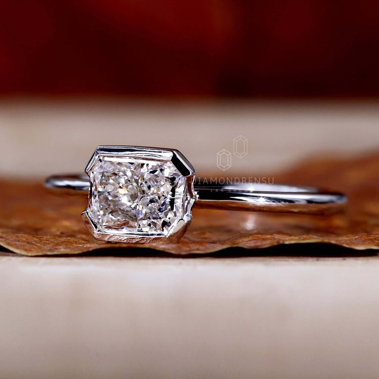 Radiant Cut Lab-Grown Diamond Half Bezel Setting Ring 1 CT