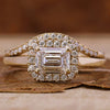 1.02 CT Emerald Cut Lab Grown Diamond Halo Engagement Ring, Bridal Set