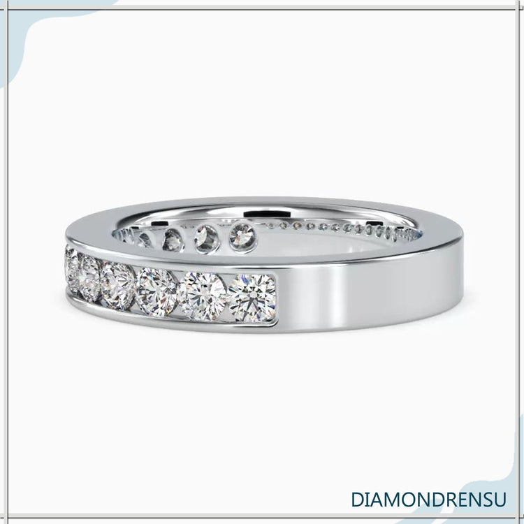 Round Moissanite Channel Set Half Eternity Band 3MM