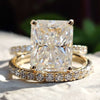5.03 TW Radiant Cut Colorless Moissanite Wedding Ring Set, Hidden Halo Bridal Ring Set