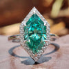 Dutch Marquise Cut Green Moissanite Pavé Halo Ring 2.7 CT