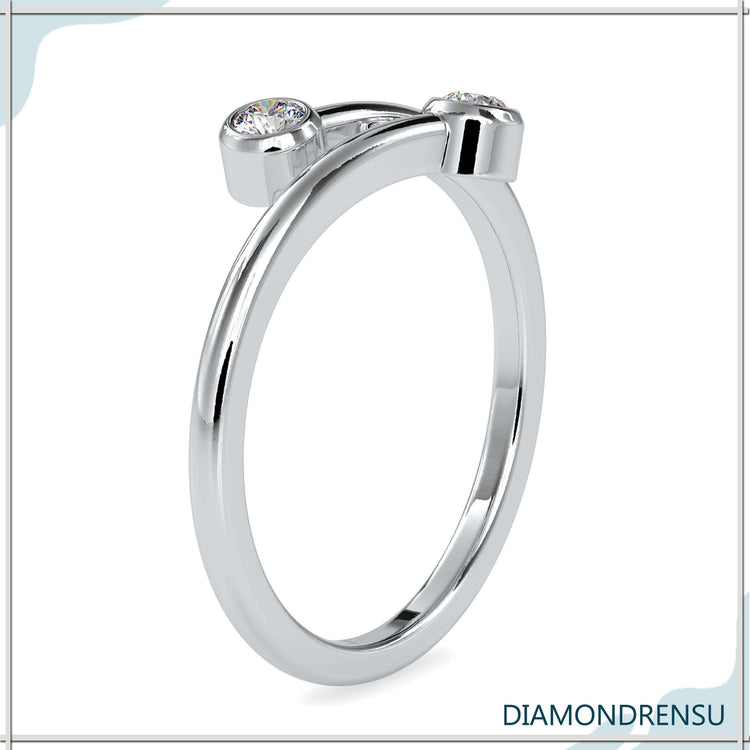 Round Moissanite Bypass Bezel Two Stone Wedding Band