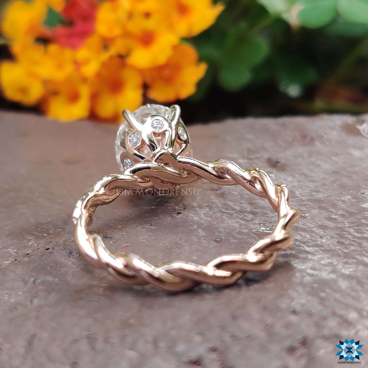Oval Cut Moissanite Rope Pavé Ring 2.2 TCW