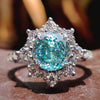 Portuguese Cut Cyan Blue Moissanite Vintage Flower Halo Pavé Ring 2.4 CT