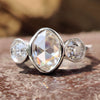 1.55 TCW Oval Rose Round Old European Cut Three Stones Engagement Ring