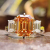 Emerald Cut Champagne Moissanite Three Stone Ring 0.2 - 5 CT