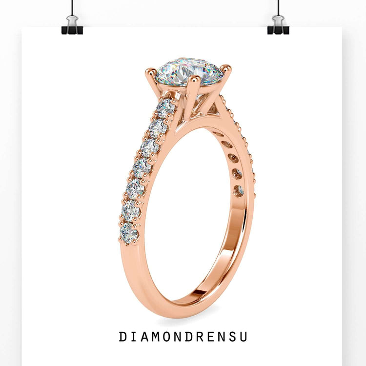 1.60 TCW Round Cut Cathedral Pave Set Moissanite Engagement Ring