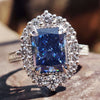 Radiant Blue Moissanite Antique Pavé Halo Vintage Ring 2 CT