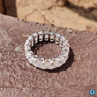 Unique Trellis Prongs 6.94 TW Emerald Moissanite Eternity Wedding Band