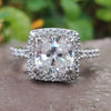 2.96 TCW Cushion Cut with Halo Pave Cathedral Set Moissanite Engagement Ring