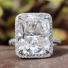 5.71 CT Cushion Cut Trio Pave Set Unique Moissanite Halo Engagement Ring, Wrap Pave Engagement Ring