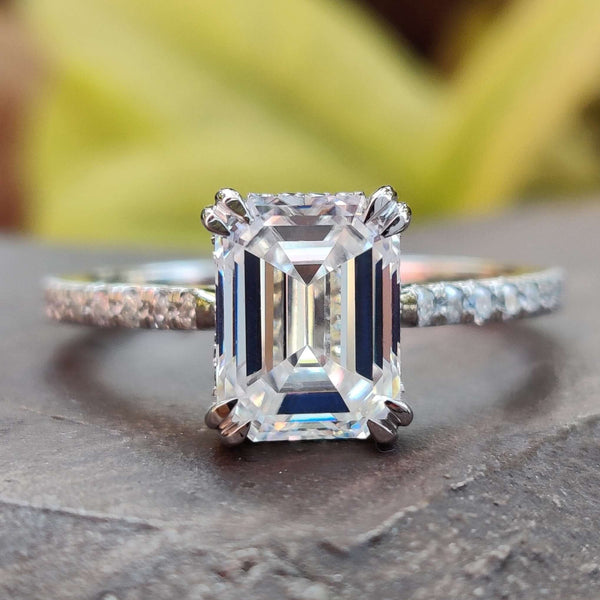 Solitaire Emerald Cut Ring, 2.50 Ct hot Emerald Moissanite Diamond Hidden Halo Ring, Engagement Ring, Promise Wedding Ring 14K Yellow Gold