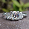 Cushion Divine with Half-moon Three Stone White Gold Engagement Ring
