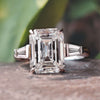 Emerald And Baguette Cut Moissanite Three Stone Cathedral Set Ring 3.9 TCW