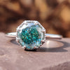 Antique 2.23 CT Portuguese Cut Cyan Blue Moissanite Engagement Ring, Solitaire Ring