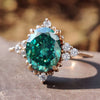 2.94 TW Green Oval Cut Moissanite Engagement Ring, Unique Muse Moissanite Ring